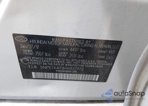 2017 Hyundai Sonata Se from USA, damaged, VIN 5NPE24AF8HH552970